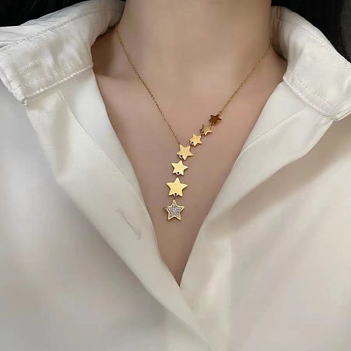 Classic Style Star Stainless Steel Plating Inlay Artificial Gemstones Necklace