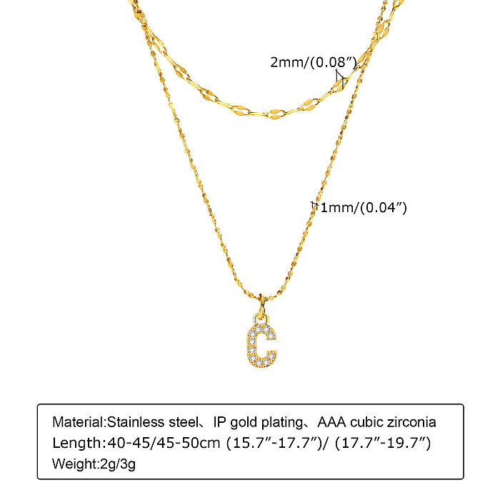 1 Set Vacation Simple Style Letter Stainless Steel  Stainless Steel Plating Inlay Zircon Layered Necklaces Pendant Necklace