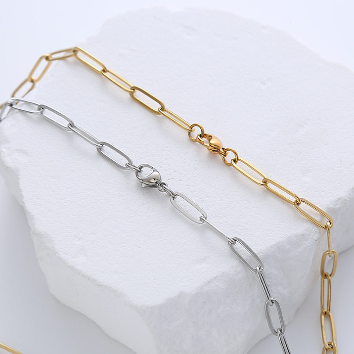 Simple Wide Stainless Steel  Square Flattened Long Cross Chain Wholesale jewelry