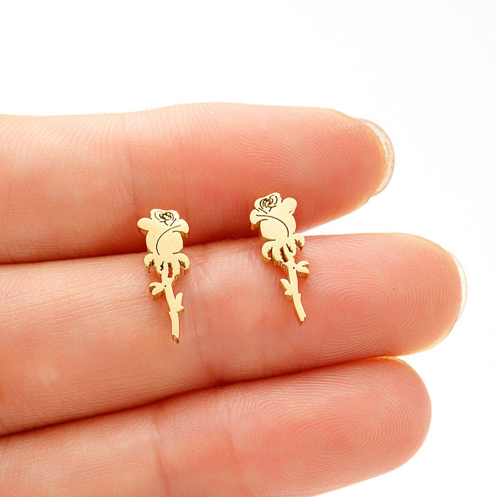 1 Pair Simple Style Flower Plating Stainless Steel  Ear Studs