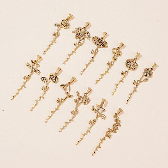 Classic Style Flower Stainless Steel  Plating Gold Plated Charms