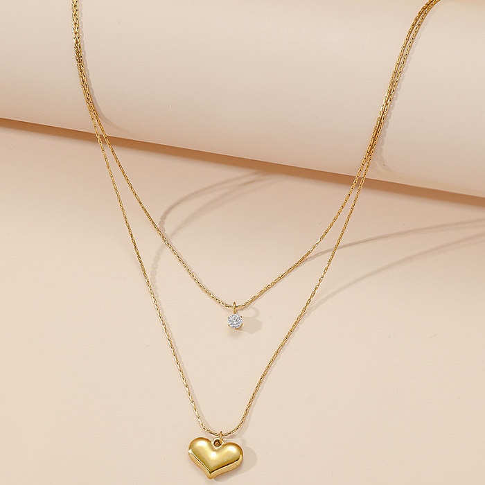 Elegant Shiny Heart Shape Stainless Steel Polishing Plating Inlay Zircon 18K Gold Plated Necklace