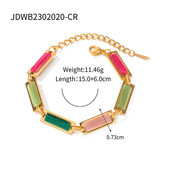 Bracelets plaqués or 18K d'opale d'incrustation colorée élégante d'électrodéposition d'acier inoxydable