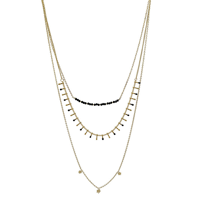 Schlichter Stil mit geometrischem Edelstahl-Inlay, künstlichem Kristall, vergoldet, mehrschichtige Halsketten