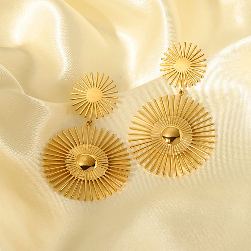 1 paire de boucles d'oreilles pendantes en acier inoxydable plaqué or 18 carats, style classique, couleur unie