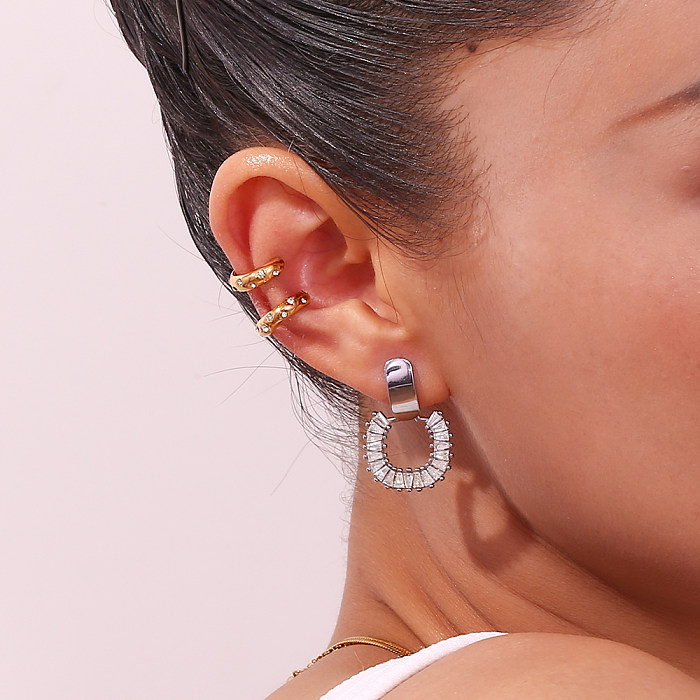 1 paire de boucles d'oreilles pendantes en acier inoxydable et Zircon plaqué or 18 carats, style Simple et brillant, incrustation carrée brillante