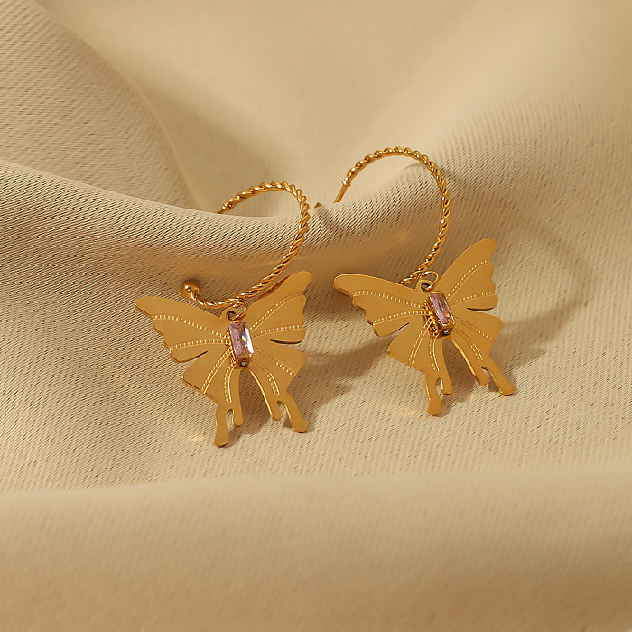 1 Pair Vintage Style Sweet Butterfly Plating Inlay Stainless Steel  Zircon 18K Gold Plated Drop Earrings