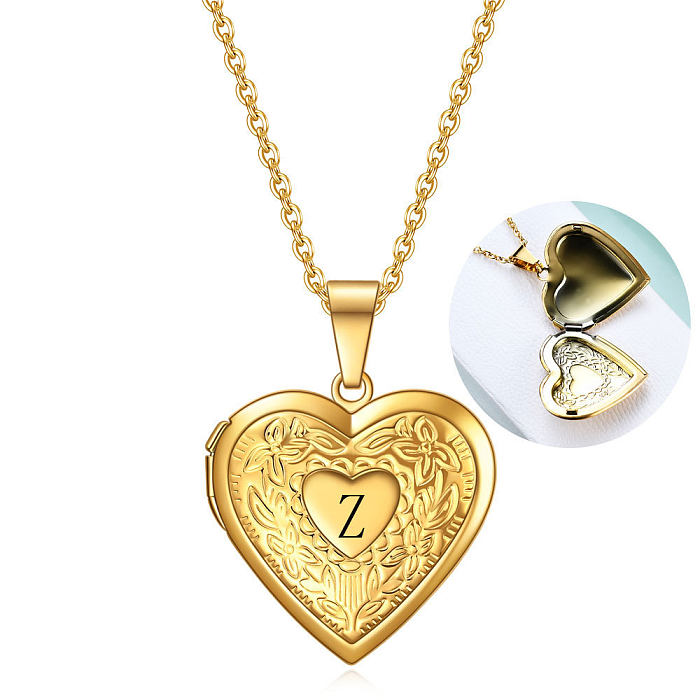 Collier pendentif plaqué or 18 carats en acier inoxydable en forme de coeur de lettre de style simple