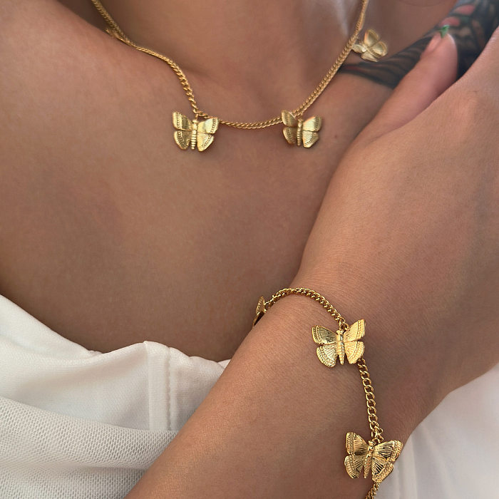 Großhandel Halskette aus Edelstahl mit Schmetterlingen im feenhaften Stil