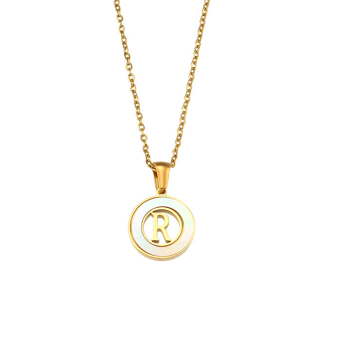 Fashion Simple Elegant Round Shell Hollow Letter Stainless Steel  Necklace