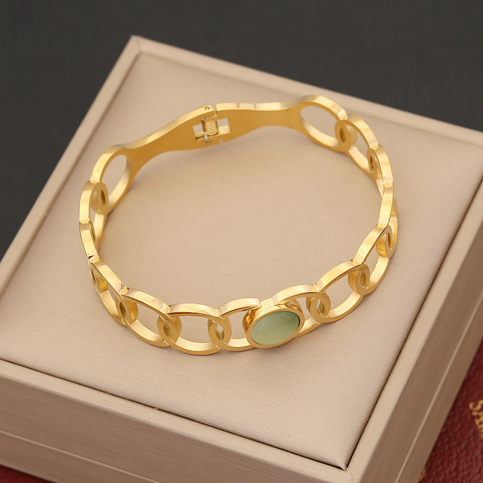 Bracelet rond en acier inoxydable avec opale et feuille de trajet rétro, en vrac