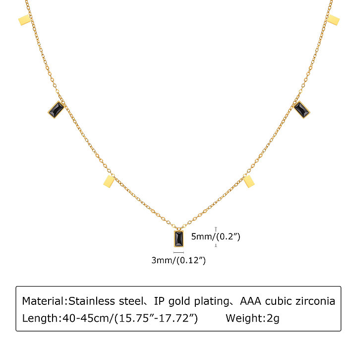 Sweet Square Stainless Steel  Plating Inlay Zircon 18K Gold Plated Necklace