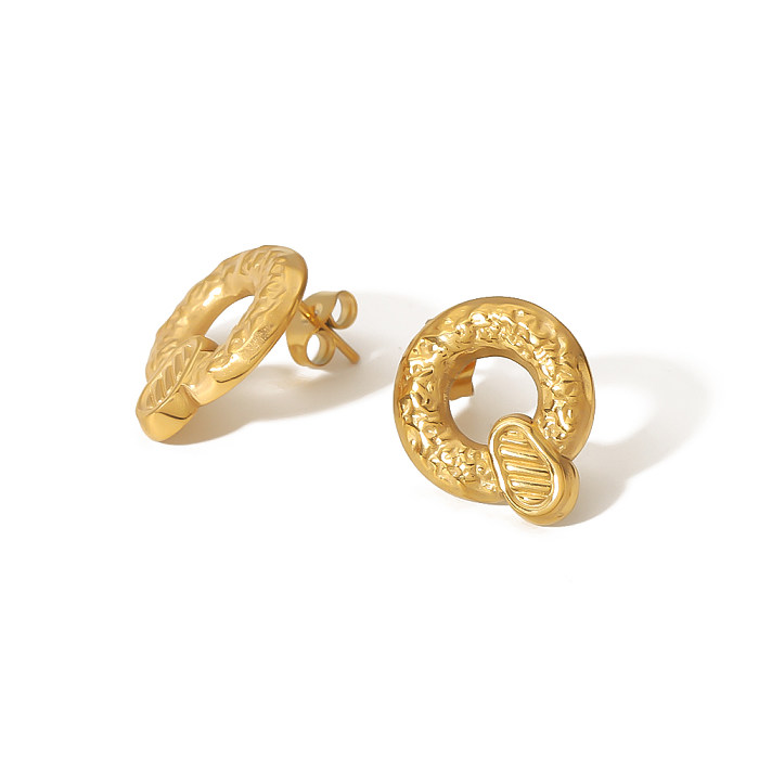 1 par de pinos de orelha banhados a ouro 18K, estilo simples, redondo, polimento, aço inoxidável