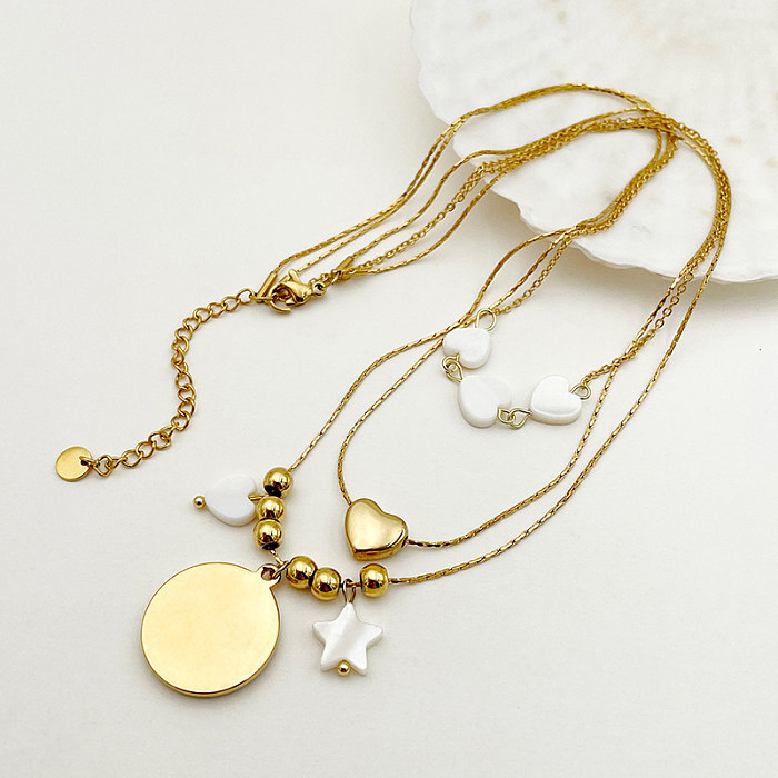 Estilo IG Estilo simple Sol Luna Forma de corazón Acero inoxidable Esmalte Chapado en oro Collar de tres capas