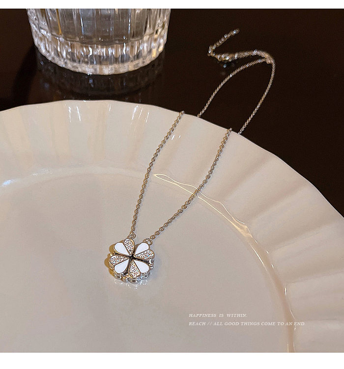 Collier de Zircon incrusté de placage d'acier inoxydable de forme de coeur de style simple