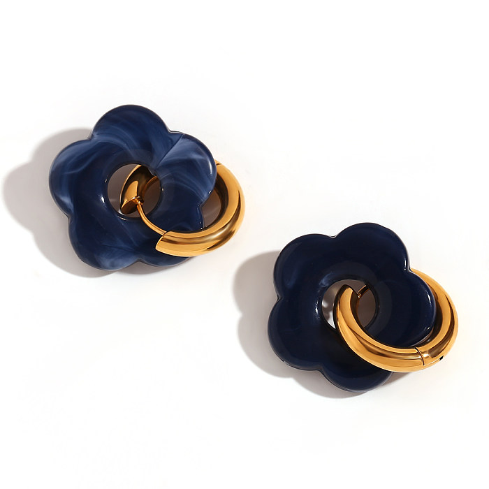 1 par básico doce estilo clássico flor chapeamento aço inoxidável arílico 18K brincos banhados a ouro