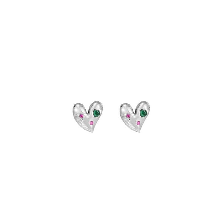 1 Pair Luxurious Heart Shape Plating Inlay Stainless Steel  Zircon 18K Gold Plated Ear Studs
