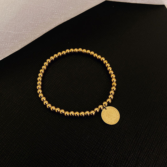 Bracelets plaqués or 18 carats avec perles en acier inoxydable, Portrait de dame, vente en gros