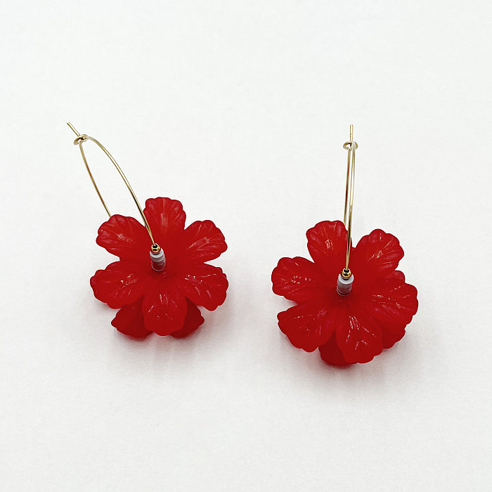1 paire de boucles d'oreilles plaquées or en acier inoxydable, Style Simple, fleur de trajet