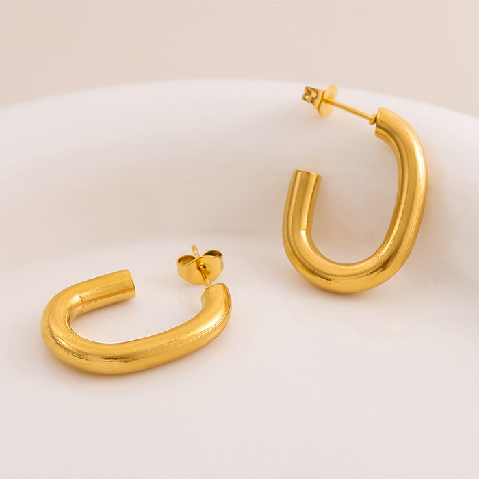 1 Pair Retro C Shape Plating Stainless Steel  18K Gold Plated Hoop Earrings