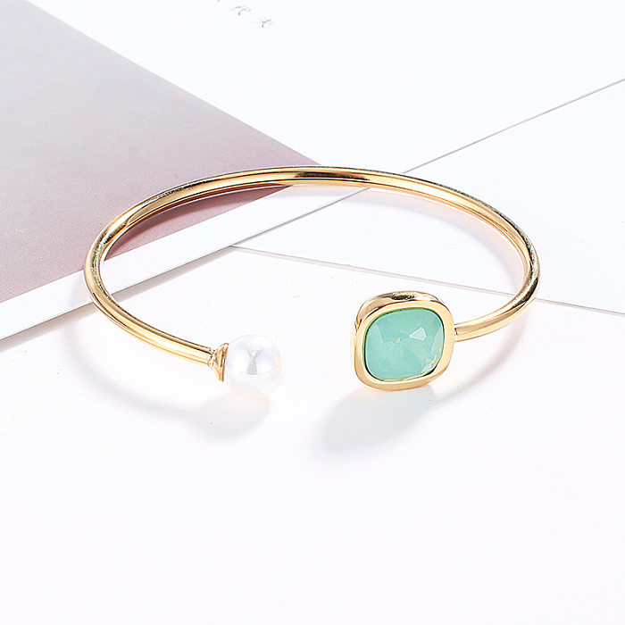 Bracelet créatif en acier inoxydable, perle verte, verre cristal ouvert, vente en gros de bijoux, nouvelle collection