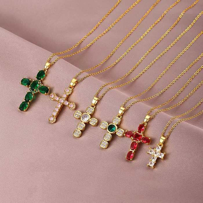 Halskette mit Kreuz-Anhänger im Ethno-Stil, Edelstahl-Inlay und Zirkon