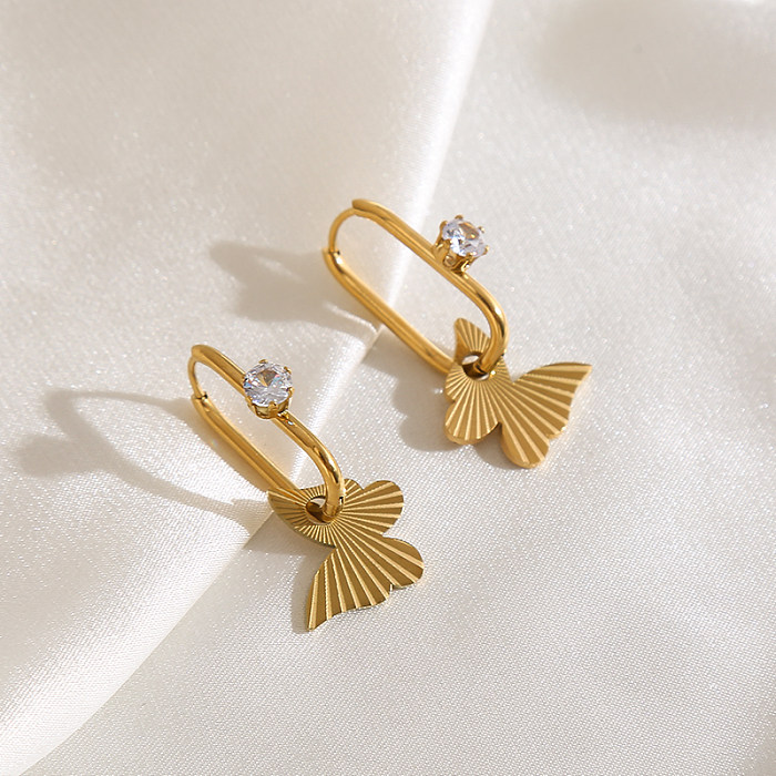 1 par de lujosos pendientes de gota chapados en oro de acero inoxidable tallado en forma de triángulo nupcial reina de lujo