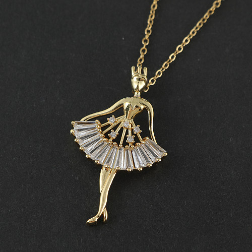 Lady Modern Style Human Stainless Steel  Stainless Steel Inlay Zircon Pendant Necklace