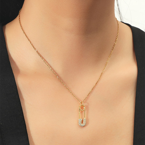 Großhandel Mode Edelstahl Diamant Pin Anhänger Halskette Schmuck