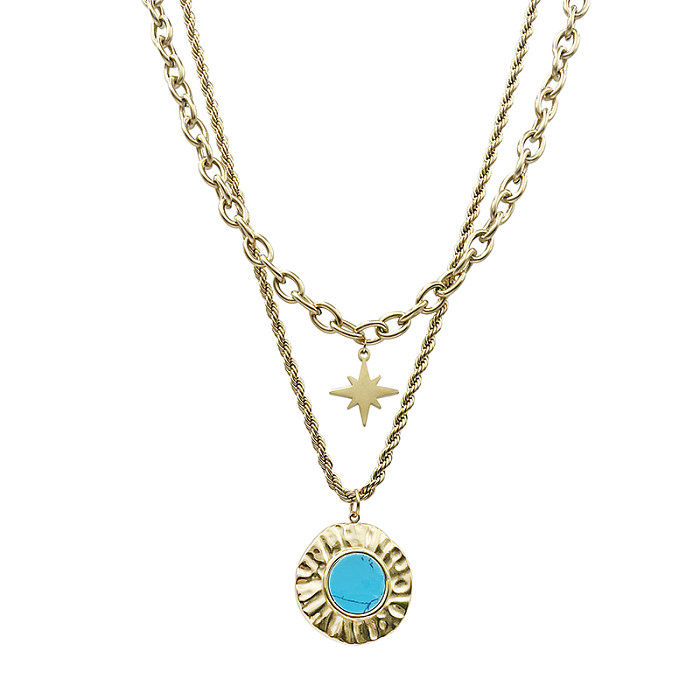 Elegant Sweet Star Stainless Steel  Layered Plating Inlay Turquoise Gold Plated Double Layer Necklaces