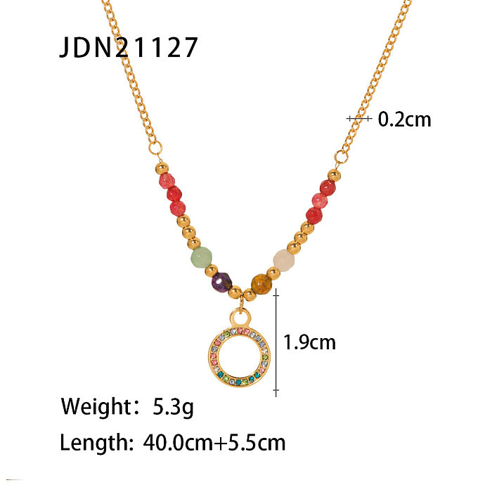 Fashion Geometric Stainless Steel Pendant Necklace Plating Artificial Diamond Stainless Steel  Necklaces