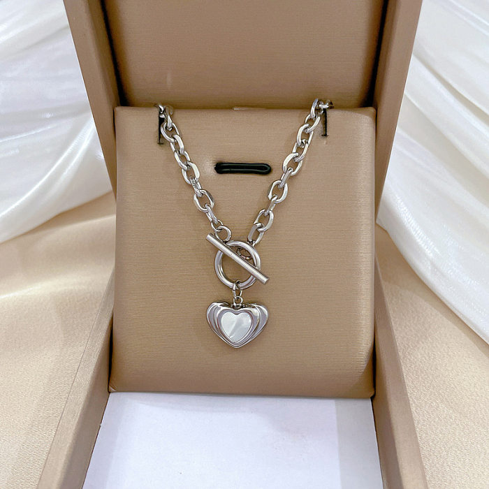Hip-Hop Heart Shape Stainless Steel Toggle Plating Inlay Shell Necklace