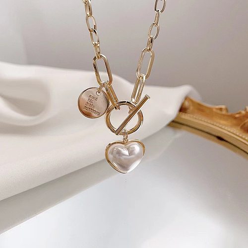 Simple Style Commute Heart Shape Stainless Steel Inlay Shell Layered Necklaces