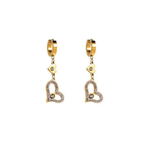 1 Pair Casual Elegant Sweet Pentagram Heart Shape Stainless Steel Plating Inlay Rhinestones Gold Plated Drop Earrings