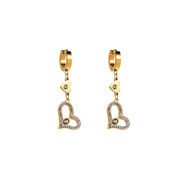 1 par de pendientes colgantes chapados en oro con incrustaciones de acero inoxidable con forma de corazón de pentagrama dulce informal elegante