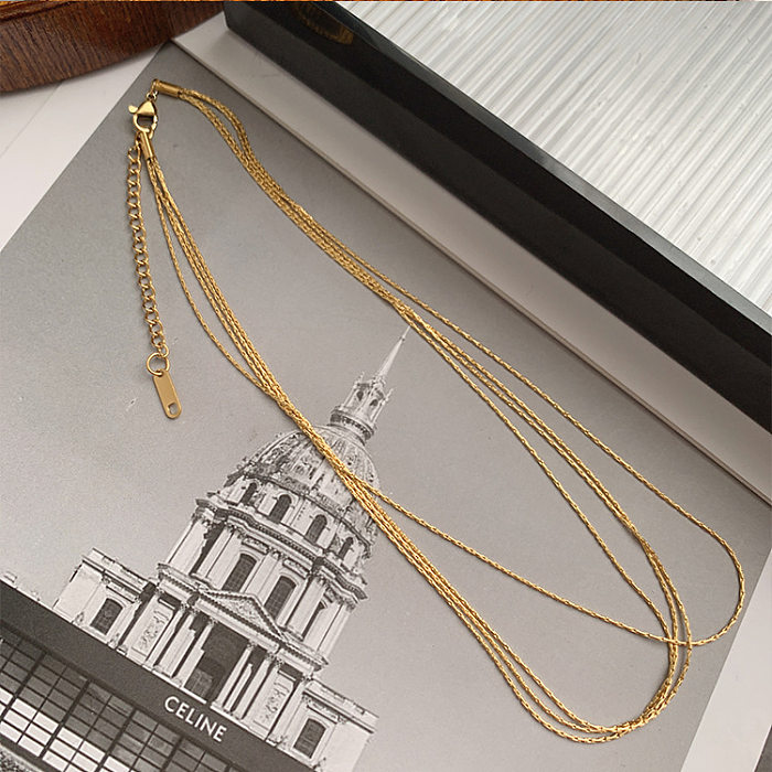 Vintage Style Solid Color Stainless Steel Plating Layered Necklaces