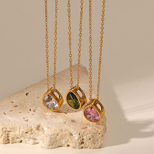 Pingente romântico de zircão em formato de gota, colar de aço inoxidável, acessórios de joias