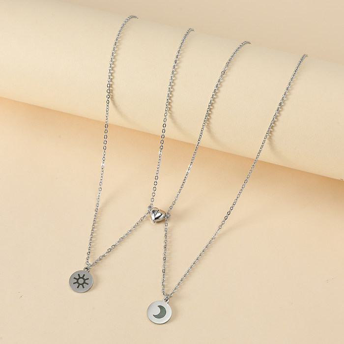 Elegante estilo formal estilo simples Sun Moon aço inoxidável colar com pingente de liga de zinco