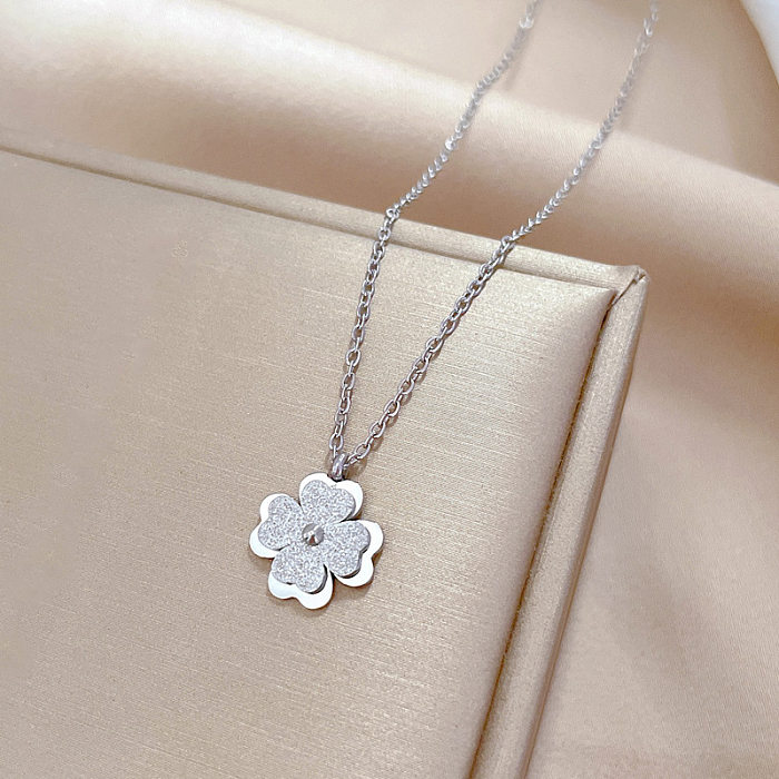 Elegant Four Leaf Clover Stainless Steel Plating Pendant Necklace