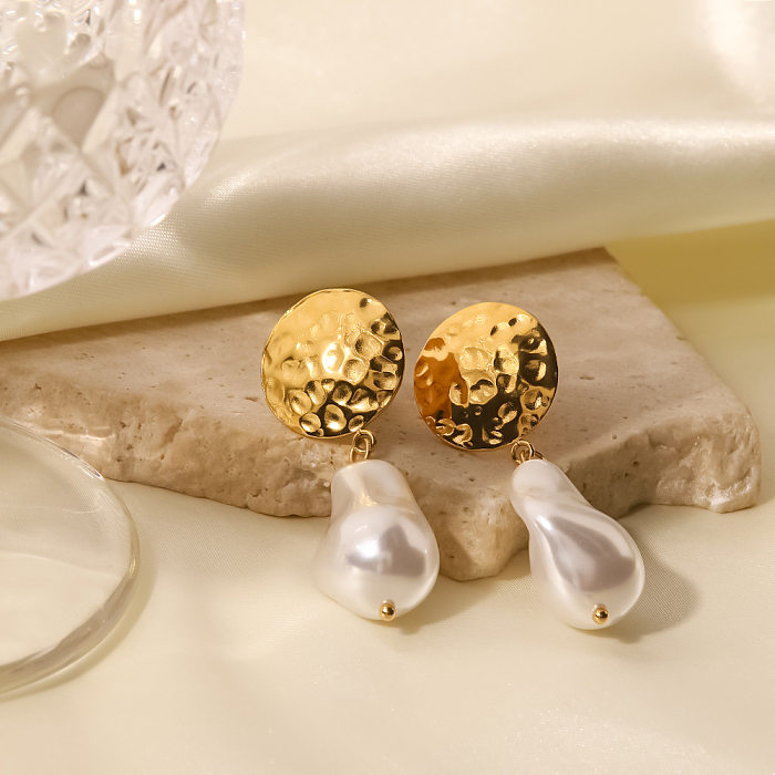Boucles d'oreilles pendantes rétro géométriques en acier inoxydable, 1 paire de perles