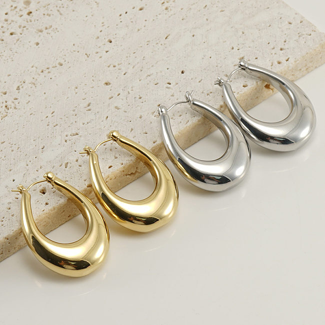Simple Style U Shape Stainless Steel  Polishing Hoop Earrings 1 Pair