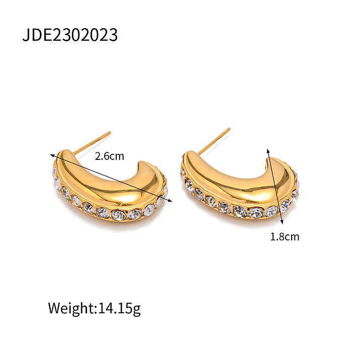 1 Pair INS Style C Shape Stainless Steel  Inlay Diamond Ear Studs
