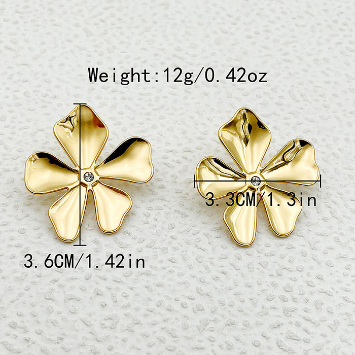 1 Pair Simple Style Flower Plating Inlay Stainless Steel  Zircon Gold Plated Ear Studs