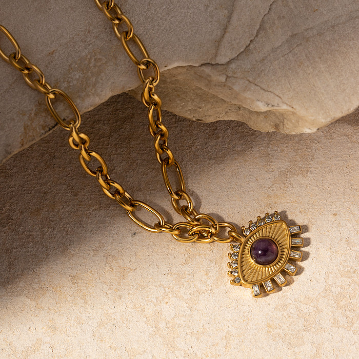 Collier pendentif en pierre naturelle plaqué or 18 carats en acier inoxydable œil du diable de style IG en vrac