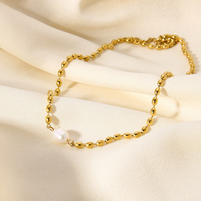 Halskette mit Lady Pearl-Edelstahlbeschichtung und 18-Karat-Vergoldung