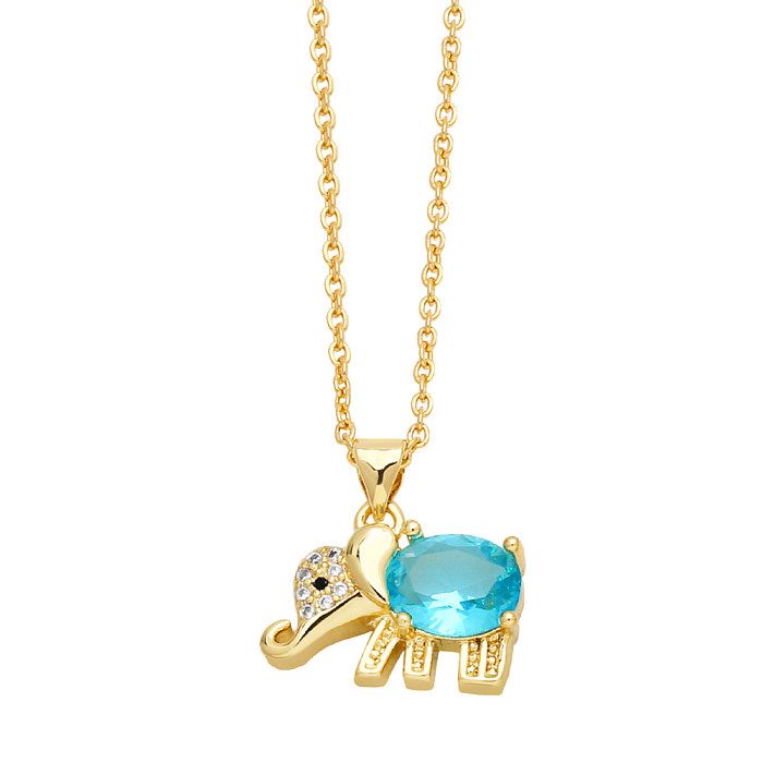 Elefante fofo em aço inoxidável com revestimento de cobre e zircão colar com pingente banhado a ouro 18K