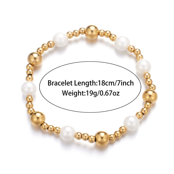 Bracelets ronds en acier inoxydable, Style Simple et mignon, perles d'eau douce, plaqué or, vente en gros