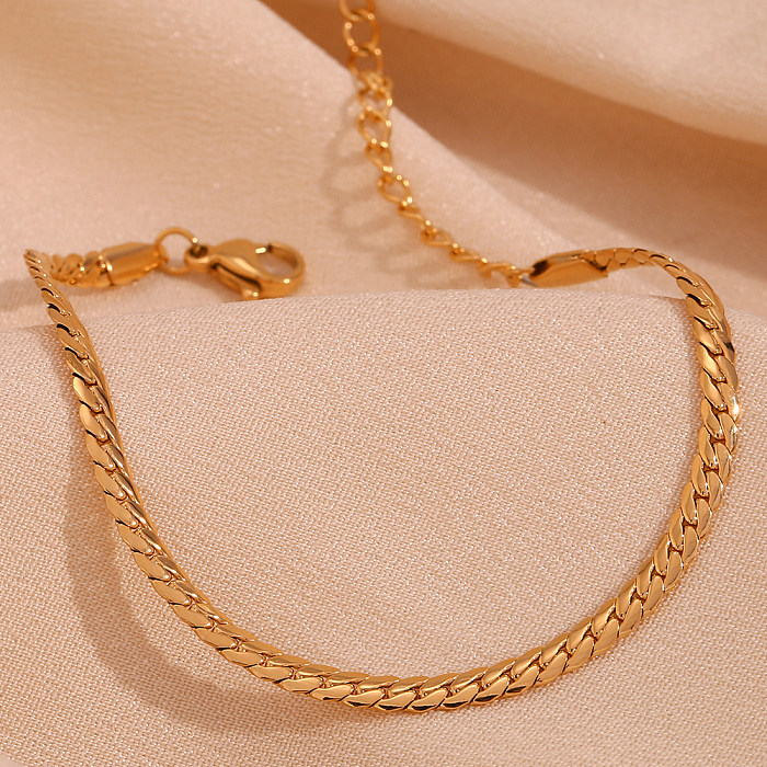 Básico estilo vintage estilo clássico cor sólida chapeamento de aço inoxidável pulseiras banhadas a ouro 18K