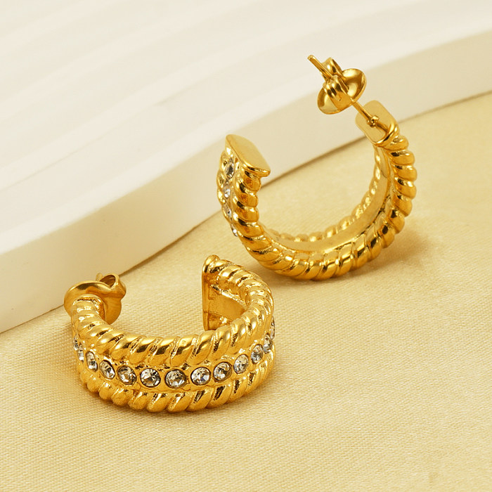 1 Pair Modern Style Simple Style C Shape Plating Inlay Stainless Steel  Rhinestones 18K Gold Plated Ear Studs