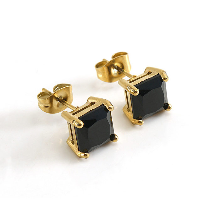 Fashion Square Stainless Steel  Plating Inlay Zircon Ear Studs 1 Pair